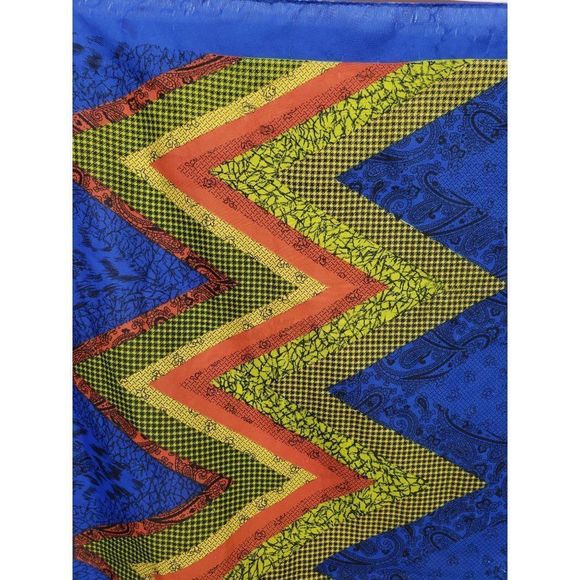 Boho blue zigzag multiple colored paisley print made in Italy scarf‎ wrap - Picture 5 of 12